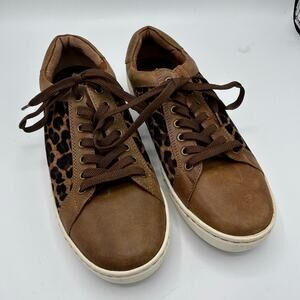 Born Sur Leopard Print Sneakers Women’s 9M Brown Leather Lace‑Up Low Top